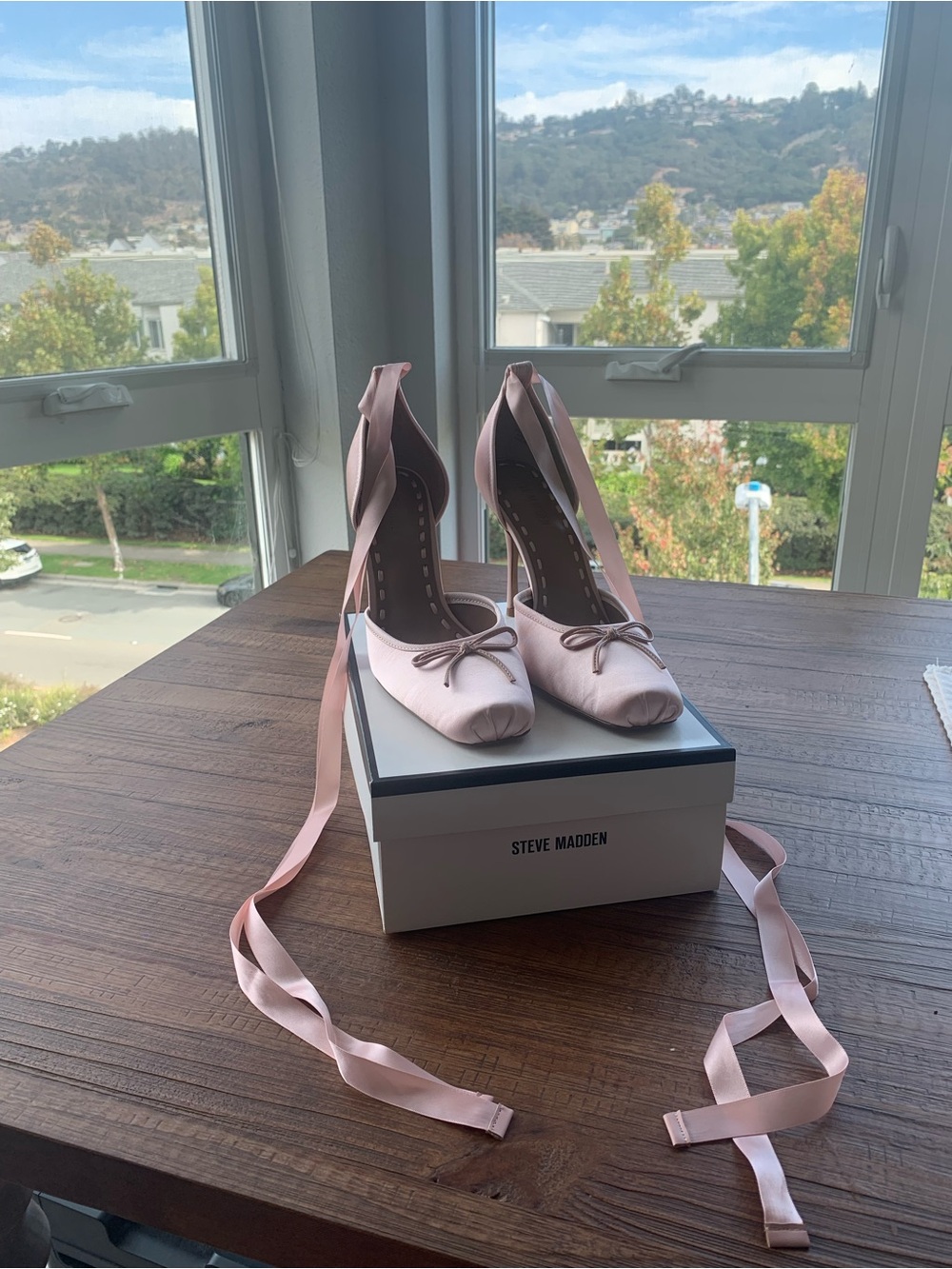Steve Madden Blush Pink Satin Ankle-Tie Pumps